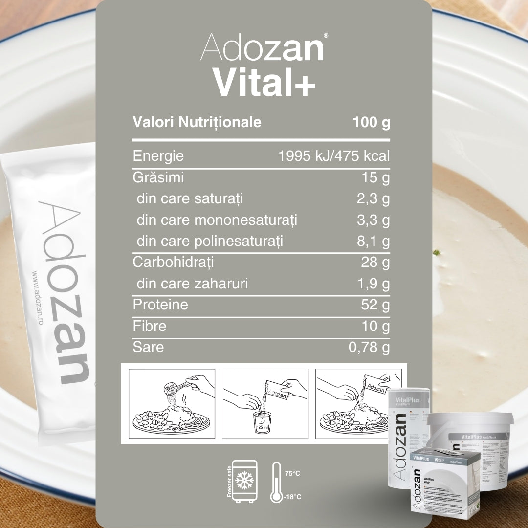 Pudră Nutritivă Completă Adozan Vital+ cu Fibre și Proteine ​​(Gust Neutru) - 3 kg