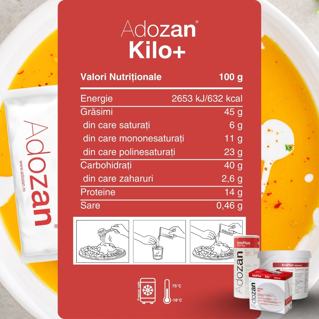 Pudră Hipercalorică Adozan Kilo+ Fără Aromă (Energie &amp; Proteine) - Plic 10 g