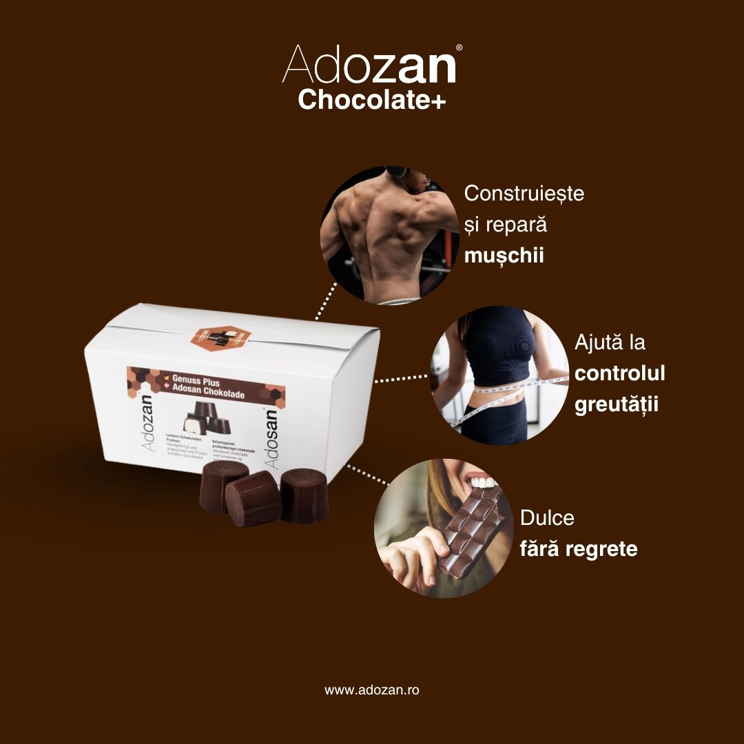 Ciocolată Adozan Chocolate+ cu Mentă (Proteină + Energie) — Cutie 250g (28 buc)