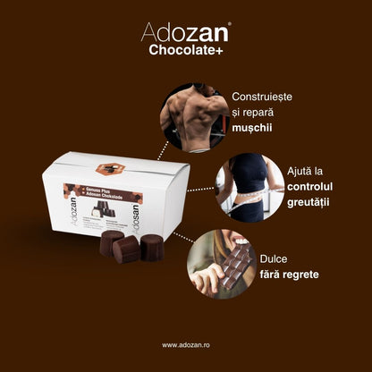 Ciocolată Adozan Chocolate+ cu Mentă (Proteină + Energie) — Cutie 250g (28 buc)