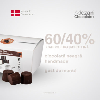 Ciocolată Adozan Chocolate+ cu Mentă (Proteină + Energie) — Cutie 250g (28 buc)