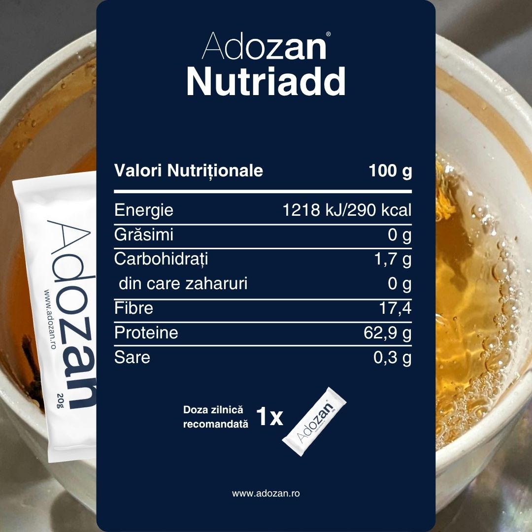 Nutriadd – Complex de Proteină + 12 Vitamine, 9 Minerale Esențiale (Gust Neutru) și Fibre - Plic 20 g